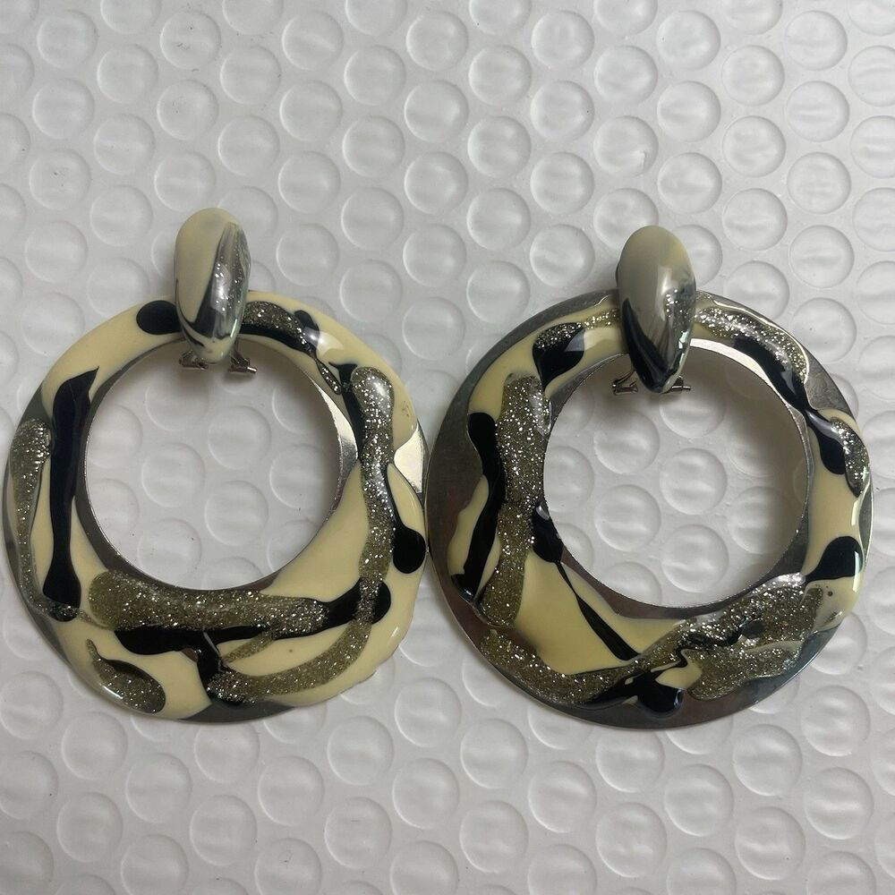 Big Chunky Glittery Statement Earrings Pierced Dangle Hoops
